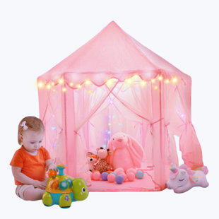 ALLIED PLUSH INC Pink Princess Tent For Children with LED Star Lights, Indoor and Outdoor Game,53" H x 55" D, Pin