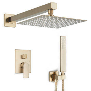NABIYY Brushed Gold Shower Faucet Set Bathroom 8in Rain Shower Head Combo Mixer Valve