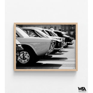 WEFRAMEART Vintage Cars Photography Print,Framed Black And White Old Cars,Classic Car Art,Retro Car Photography,Automobile Poster Print,Framed Wall Art