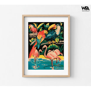 WEFRAMEART Tropical Hobbyland - Birds By Retrotravel, Pink Flamingo Florida Summer House Decor, Retro Coastal Resort Master Bedroom Decor