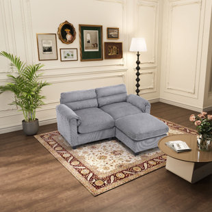 BONZY HOME 61.8'' Corduroy Upholstered Modular Loveseat Sofa With Ottomans & Adjustable Pillowtop Arm