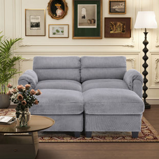 BONZY HOME 61.8'' Corduroy Upholstered Modular Loveseat Sofa With Ottomans & Adjustable Pillowtop Arm
