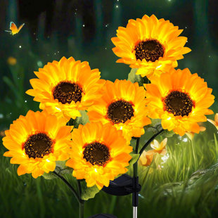 ARLMONT & CO. Solar Lights Outdoor Garden Decor,Upgraded Three Sunflowers Solar Garden Lights,Solar Outdoor Lights(Set of 2)