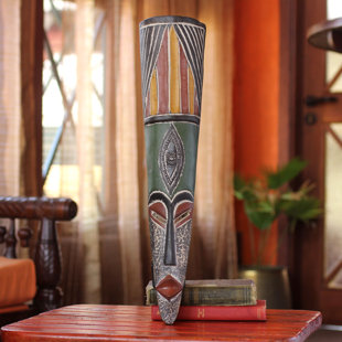 WORLD MENAGERIE Amoo Artisan Crafted African Wood Mask Wall Décor