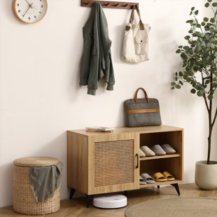 CHOCOPLANET Modern Shoe-Storage Cabinet With Natural Rattan Mesh Door