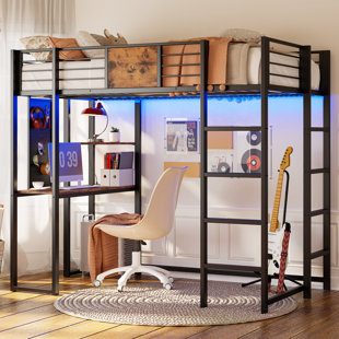 MASON & MARBLES Twin Metal Loft Bed With Desk And Shelves