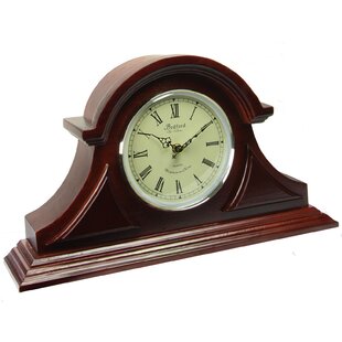 BEDFORD CLOCKS Modern & Contemporary Analog Oak Solid Wood Quartz Movement / Crystal Tabletop Clock with Alarm in Redwood