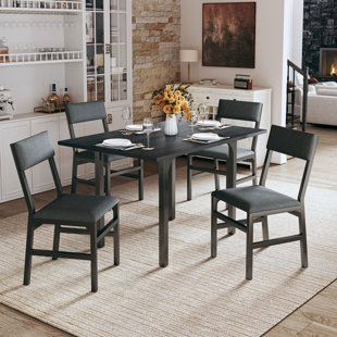 EBERN DESIGNS Black Dining Table Set 4 Chairs, Extendable and Foldable Wood Top