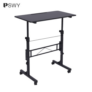 PSWY Rolling Desk Standing Table Adjustable Height Sit Stand Home Office Desk With Wheels Black