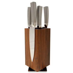 Brosisincorp 360° Rotatable Magnetic Knife Block Without Knives - Universal Knife Holder For Counter Top With Removable Bristles, Acacia Wood