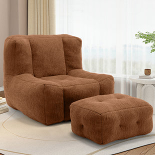 TRULE Chenille Standard Bean Bag Set Upholstered Compressed Bean Bag Chair With One Removable Ottoman