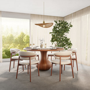 BAOFULIX 7pcs Round Solid Wood Dining Table With Lazy Susan 53"/59"