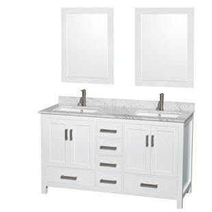 WYNDHAM COLLECTION Sheffield 60" Freestanding Double Bathroom Vanity with Marble Top with 24" Mirrors