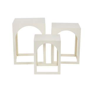 COLE & GREY Cole And Grey Metal Nested Side End White Accent Table With Arched Cutouts Set (Set of 3)