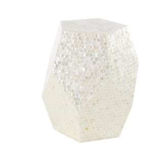 COLE & GREY Cole And Grey Mother Of Pearl Shell Handmade Cream Side End Accent Table
