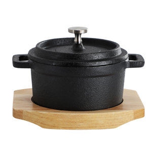 MegaChef Cast Iron 8 Ounce Mini Dutch Oven with Wood Tray