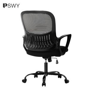 PSWY Office Computer Desk Managerial Executive Chair Comfy Arms For Home Bedroom Study Student Black