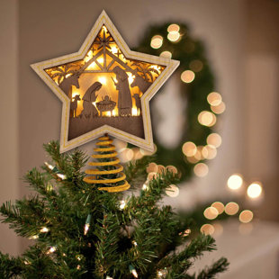 SUMDOP-S Golden Star Nativity Tree Topper - Lighted