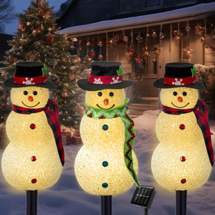 ZEKI SHOGGY Solar Christmas Snowman Lights Outdoor Decorations, Set Of 3 Led Stake Lights