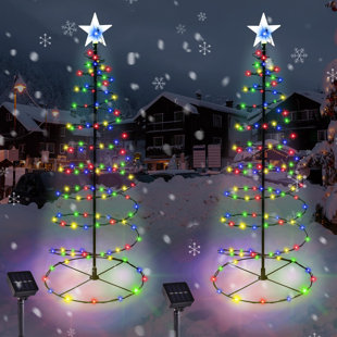 ZEKI SHOGGY Upgraded 2 Pack Spiral Solar Christmas Tree Lights, 32'' Outdoor Christmas Decorations