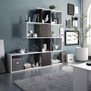 BRAYDEN STUDIO Sha Arctic White And Oak Effect 5-tier Shelving Storage Bookcase Unit – Modern Book Shelves For Home And Office