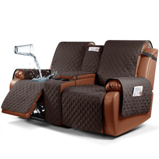 FAST APPLIANCES LLC Waterproof Recliner Loveseat Cover With Console Non-Slip Couch Covers For Reclining Couches Pet Cover For Double Recliner Sofa Cover With Elastic Straps For Kid Dogs Pets (Chocolate, 2 Seater)