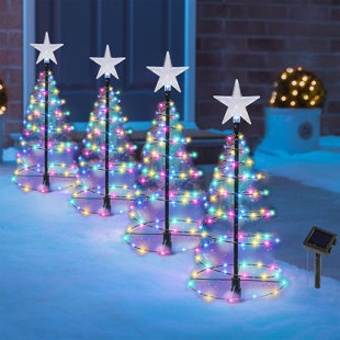 ZEKI SHOGGY 4 Pack Solar Spiral Christmas Trees With Lights, 19" Outdoor Light Up Christmas Pathway Markers With Colorful Lights