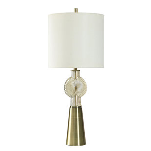 STYLECRAFT HOME Brulee Gold - Metal & Glass Table Lamp - Off White Shade