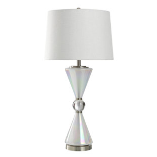 STYLECRAFT HOME Glass Table Lamp - Juno White - Off-White Shade