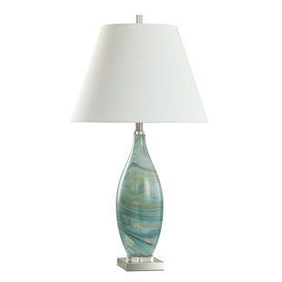 STYLECRAFT HOME Veridian Blue Multi - Glass Table Lamp - White Shade