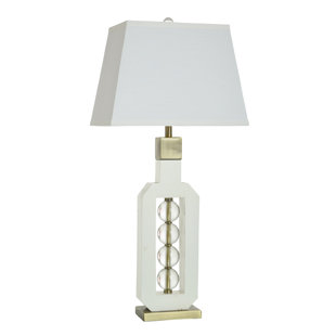 STYLECRAFT HOME Norman Wyatt Home - Wilma - Poly Table Lamp - White & Gold with Clear Crystal Glass - White Shade