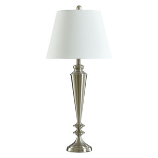 STYLECRAFT HOME 34" Brushed Steel - Steel Table Lamp - White Shade