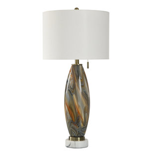 STYLECRAFT HOME Single Pull Glass Table Lamp - Imagine Grey - White Fabric Shade