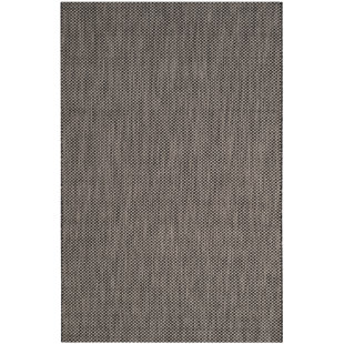 HOUSE OF HAMPTON Tommy Looped/Hooked Black/Beige Indoor/Outdoor Rug