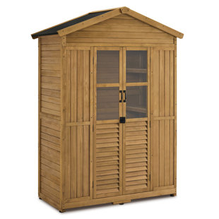 NEWACME LLC Outdoor Storage Wooden Tool Shed, Waterproof Outside Storage Cabinet with Shelves and Lockable Door