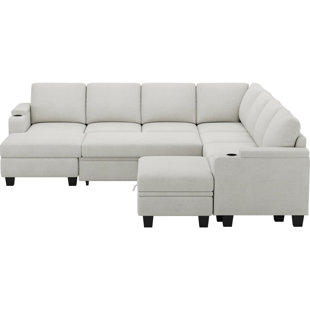 BELFFIN Chenille U Shaped Couch Large Pull Out Sleeper With Chaise Sectional Sofa Modular Couch With Storage Ottoman Storage Seat