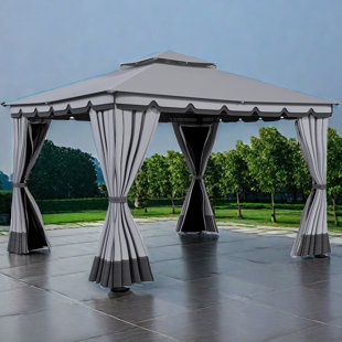 BALCONERA Outdoor 10 Ft. W x 12 Ft. D Soft Roof Gazebos Metal Patio Gazebo