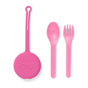 OMIELIFE OmiePod Utensils Set with Case - Plastic Reusable Fork and Spoon Set in Silicone Case