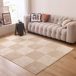 THE RUGS Aura Collection Living Room Rugs Checkered Design in Beige