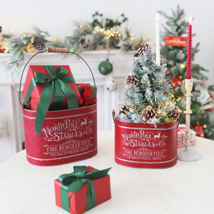 Z² BELLADECOR Christmas Metal Bucket Set Of 2