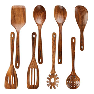 LYSBBDZSM 8 Pcs Wooden Cooking Utensil Set, Non-stick Heat Resistant, Environment-friendly