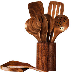 LYSBBDZSM 9 Pcs Wooden Cooking Utensil Set, Non-stick Heat Resistant, Environment-friendly, Dark Teak