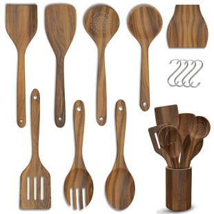 LYSBBDZSM 9 Pcs Wooden Cooking Utensil Set, Non-stick Heat Resistant, Environment-friendly