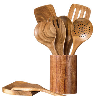 LYSBBDZSM 9 Pcs Wooden Cooking Utensil Set, Non-stick Heat Resistant, Environment-friendly, Light Teak