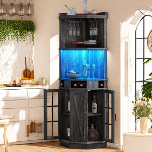 Balconera 72" H Corner Bar With Wine Storage, Liquor Cabinet Bar With Glass & Wine Holder & LED Lights