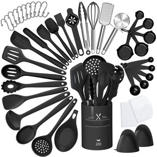 LYSBBDZSM 33 Pcs Silicone Cooking Utensil Set, Non-stick Heat Resistant, Dishwasher Safe, Bpa Free, Black