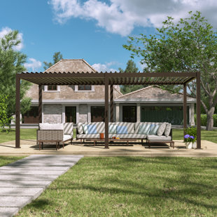 AOK GARDEN Metal Pergola with Adjustable Louvered Roof for Outdoor Garden