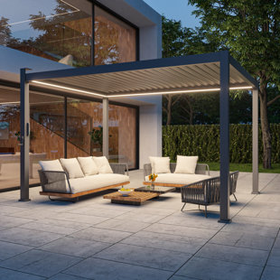 AOK GARDEN LED Adjustable Aluminum Pergola with Louvers with Lights for Patio