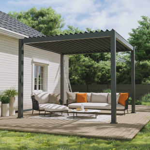 AOK GARDEN Aluminum Pergola with Adjustable Louvers for Outdoor with Rainproof Canopy