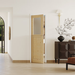 DOOOLI Dutch Door- Half Frosted Glass+Natural Pine Wood Interior Door Prehung Slab Doors With Door Frame